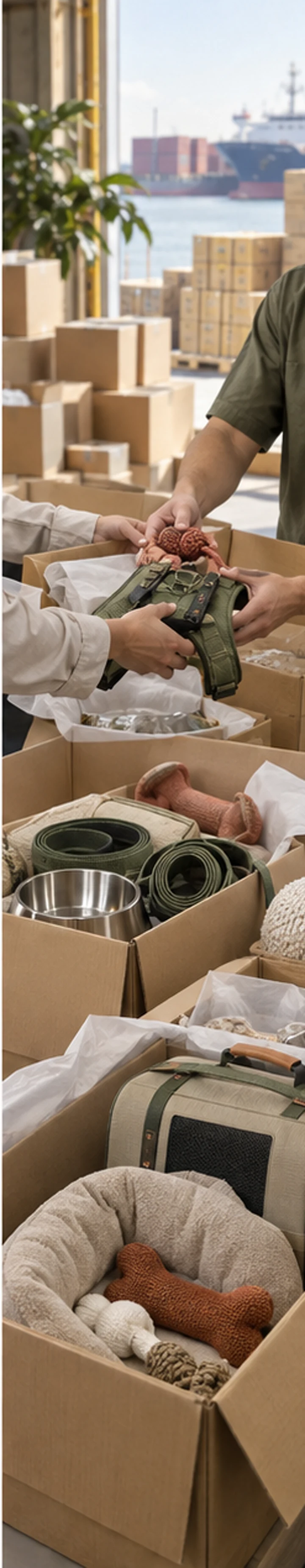 International pet product order packing and shipment handover review