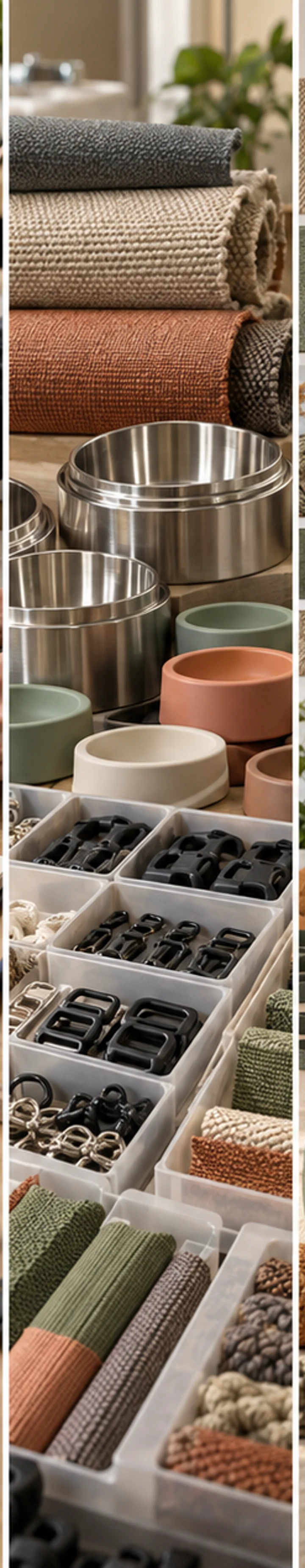 Organized pet product materials, bowls, textiles and hardware supply chain