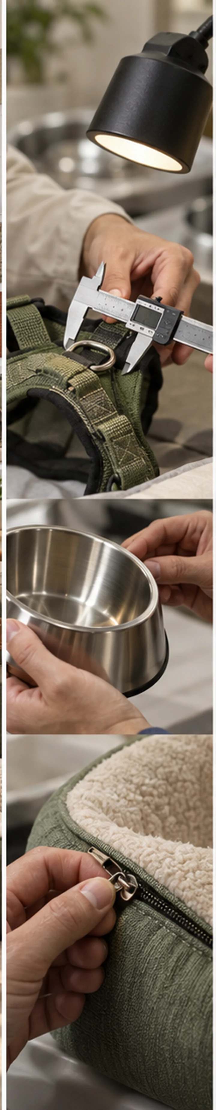 Product-specific quality review of pet harness, bowl and dog bed components