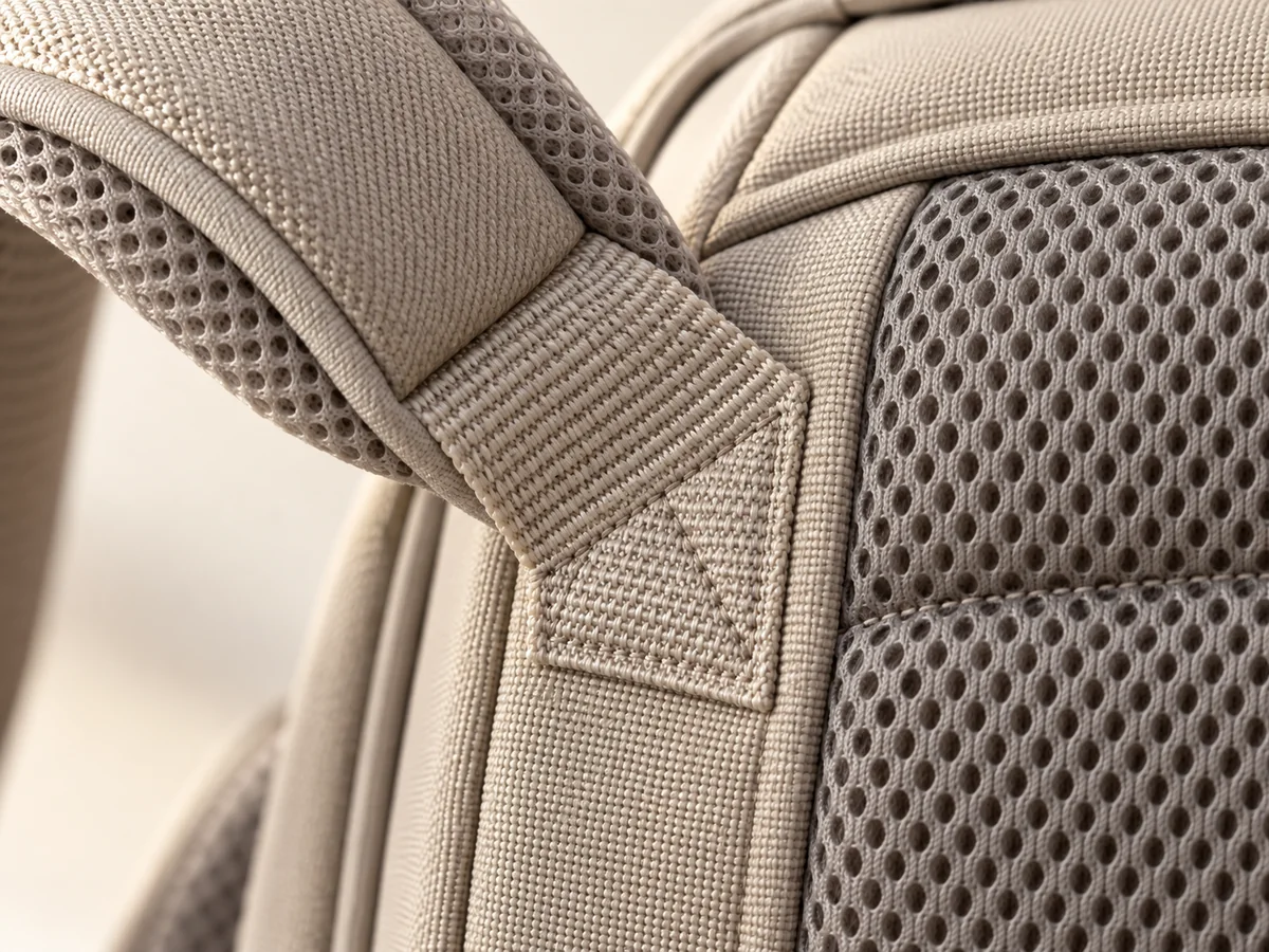 Pet backpack carrier illustrative construction close-up
