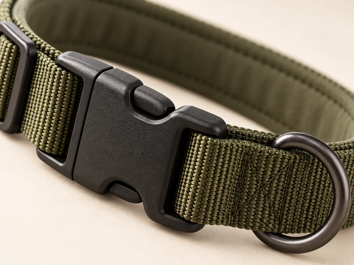 Adjustable webbing collar illustrative construction close-up