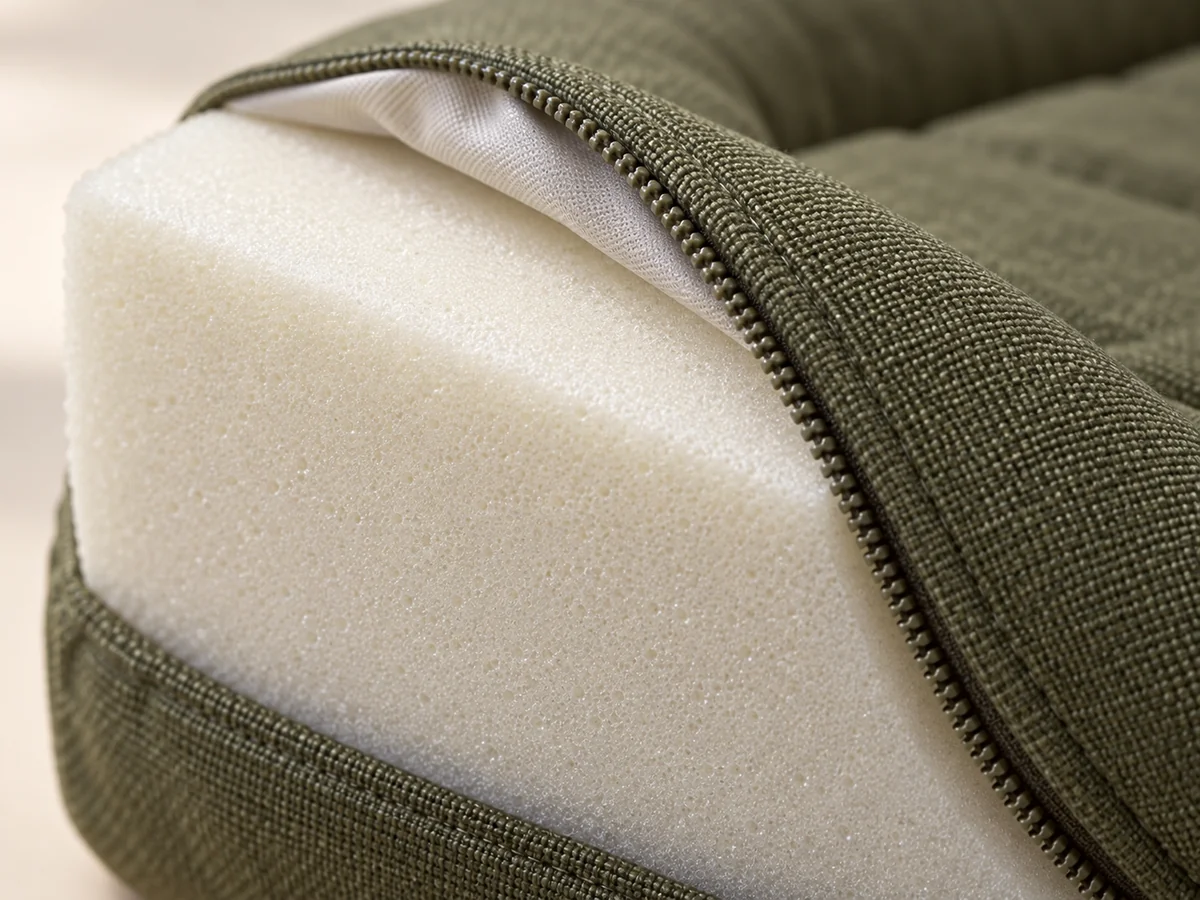 High-density foam bed illustrative construction close-up