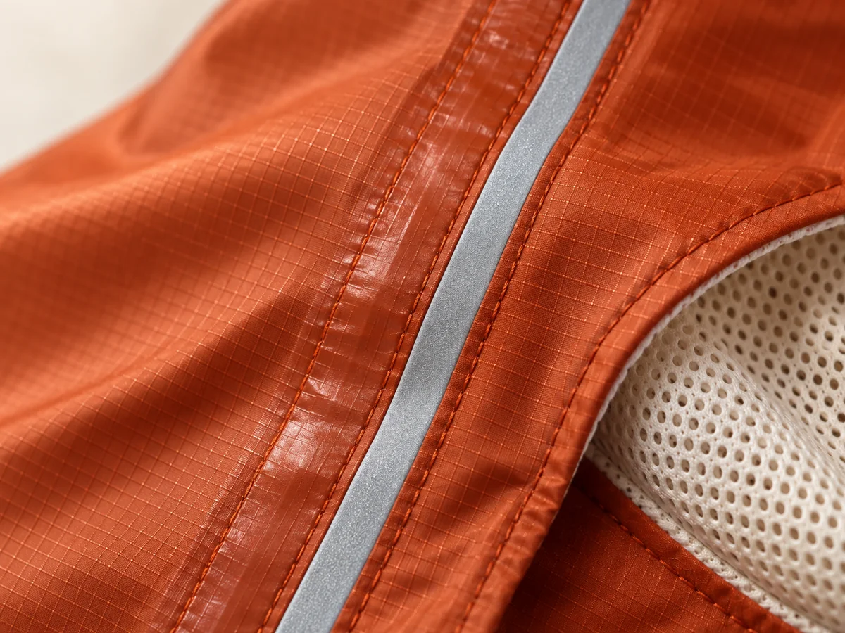 Dog raincoat illustrative construction close-up