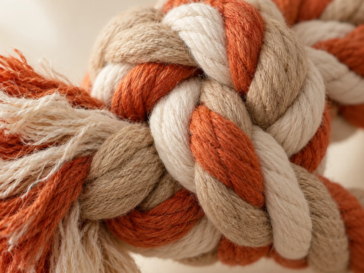 Rope chew toy illustrative construction close-up