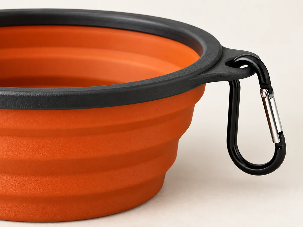 Collapsible travel bowl illustrative construction close-up