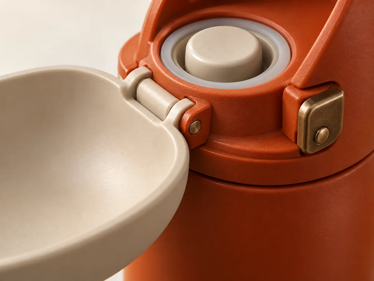 Portable water bottle illustrative construction close-up